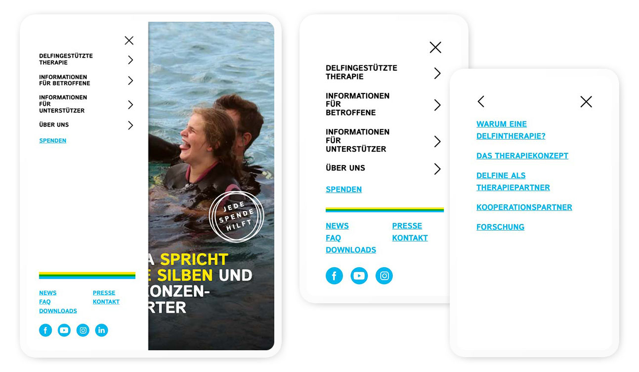 Auf mobilen Geräten erscheint die Navigation von der linken Seite (Off-Canvas)