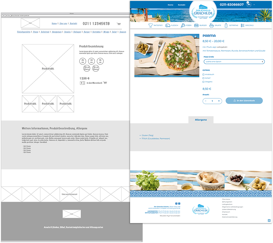 Stilisierter Aufbau und Umsetzung einer Produktseite