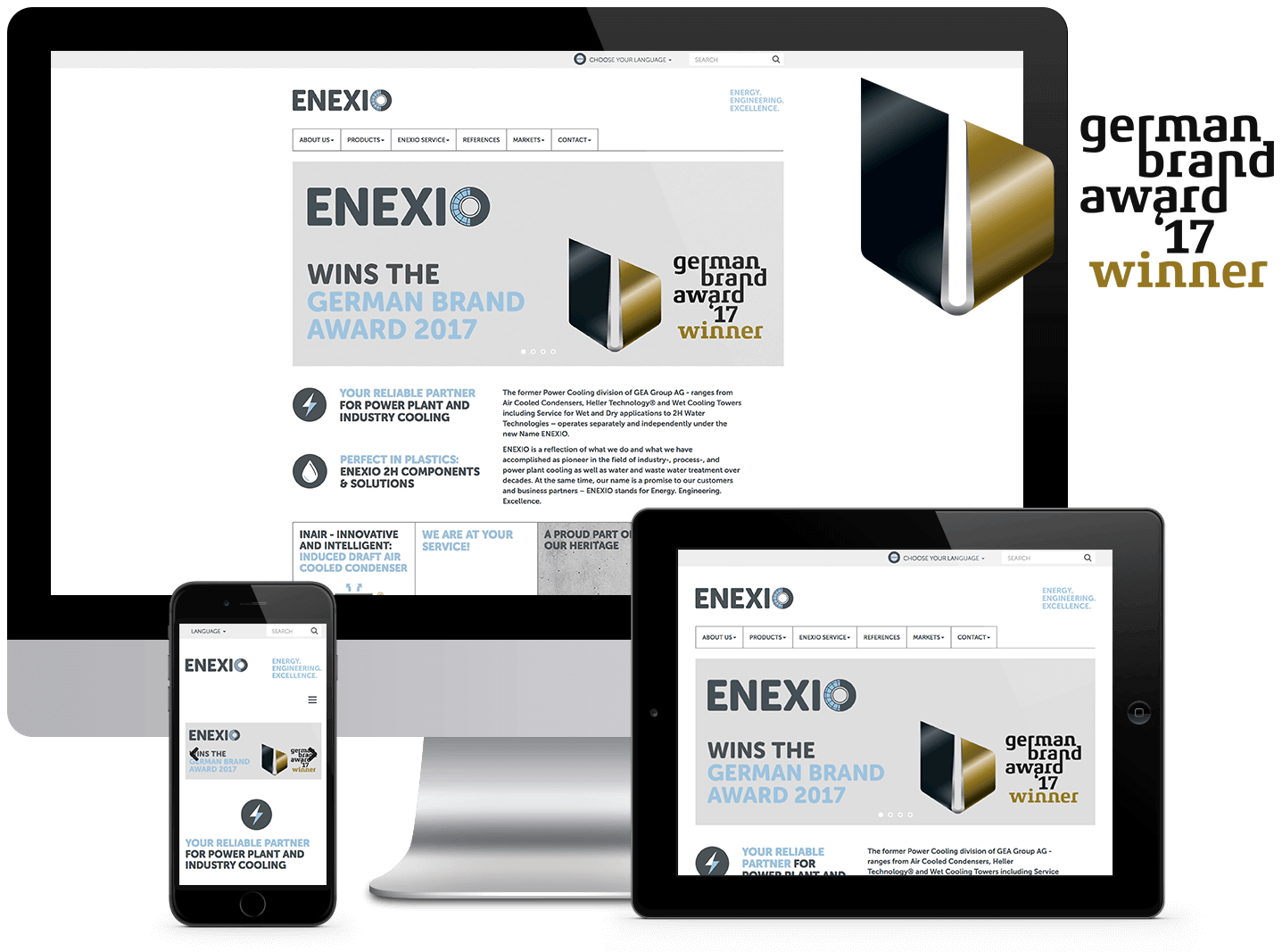 ENEXIO Website Mockup mit Smartphone, Tablet und Desktop