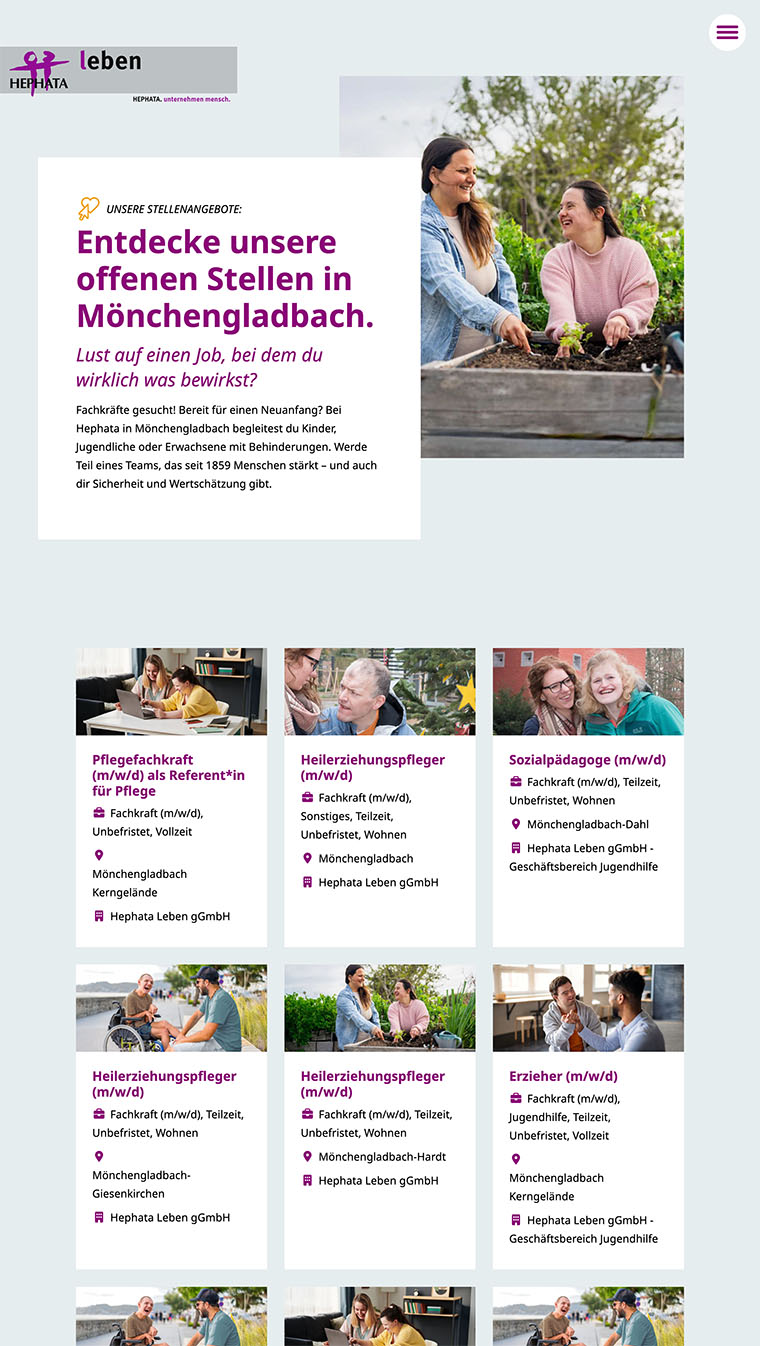 Screenshot der Stellenangebote aus Mönchengladbach