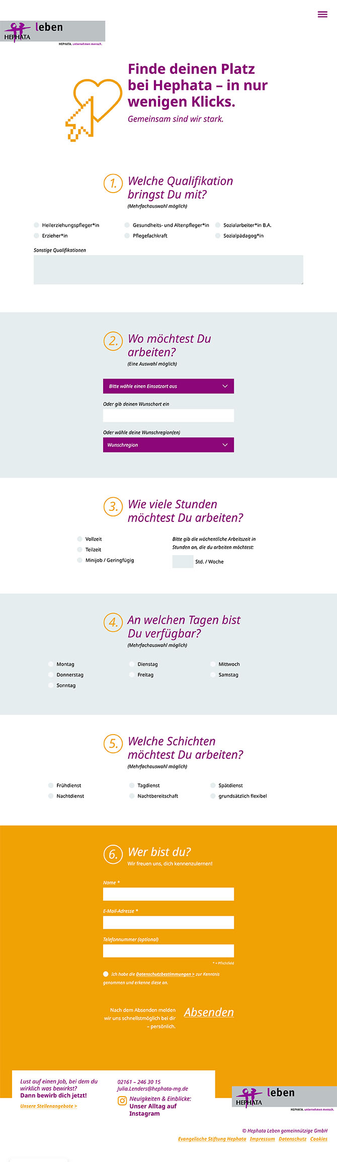Fullscreen-Screenshot des Formulars für freie Bewerbungen.