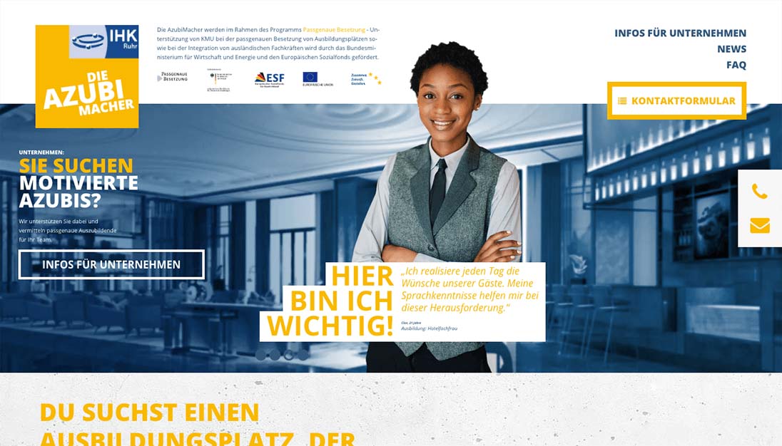 Bildschirmfoto: Startseite mit Slider