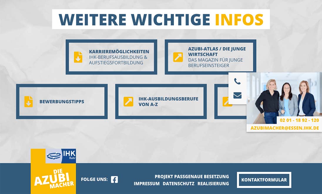 Bildschirmfoto: Inhaltselement für wichtige Infos und Downloads für Bewerber