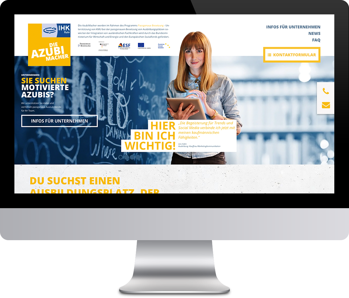 Darstellung der Startseite auf einem iMac