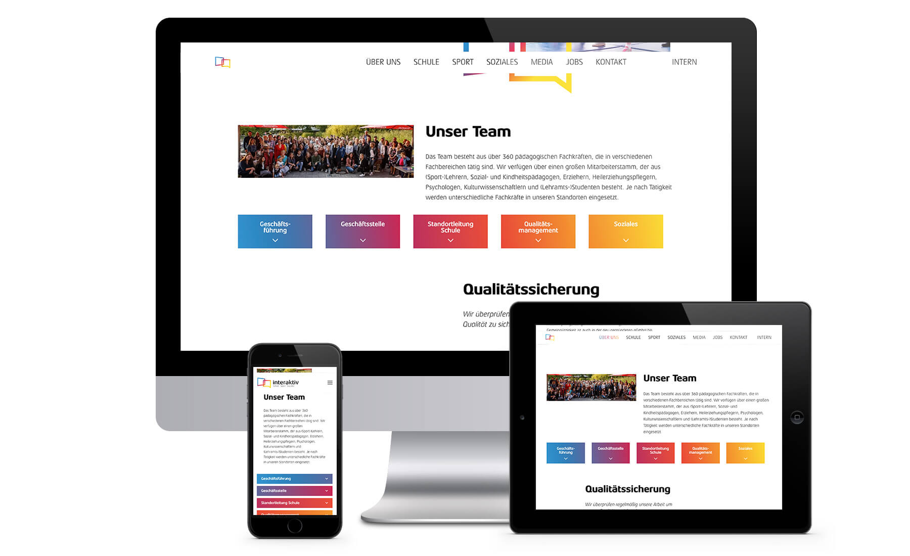 Darstellung der Website auf drei unterschiedlichen Endgeräten