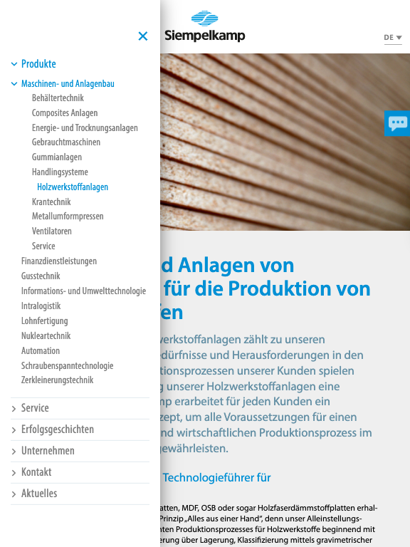 Die Navigation öffnet sich von der linken Seite (Off-Canvas)