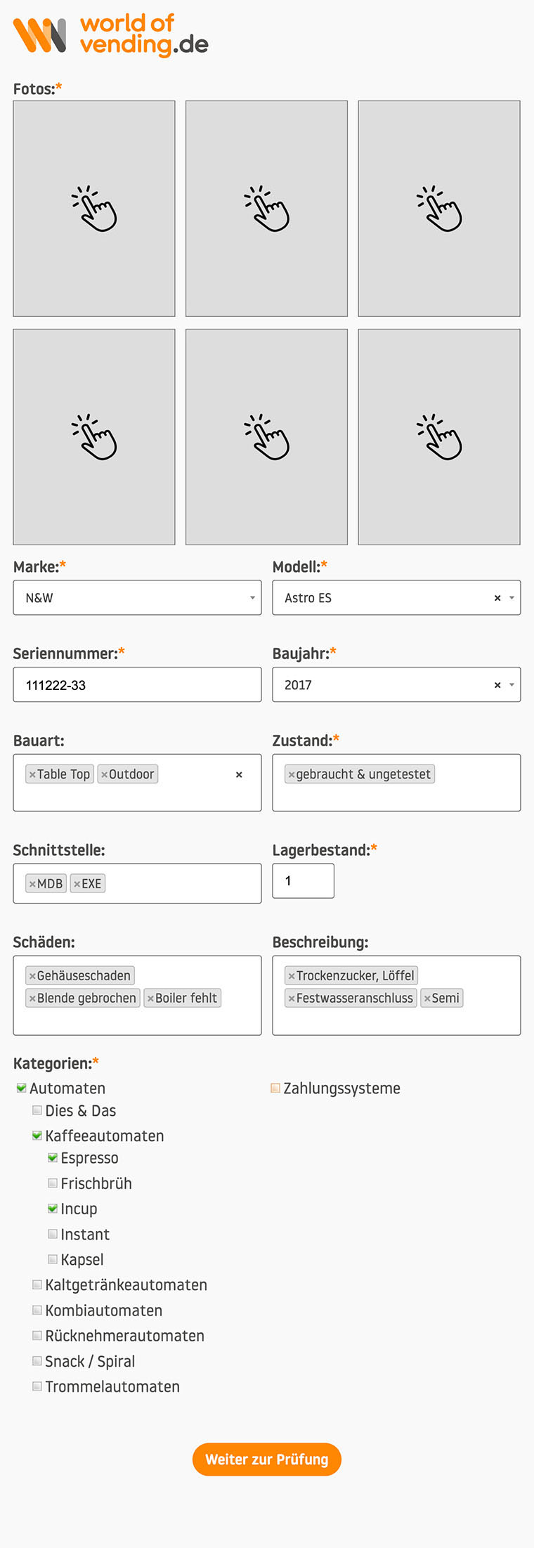 Screenshot des Einpflege-Tools