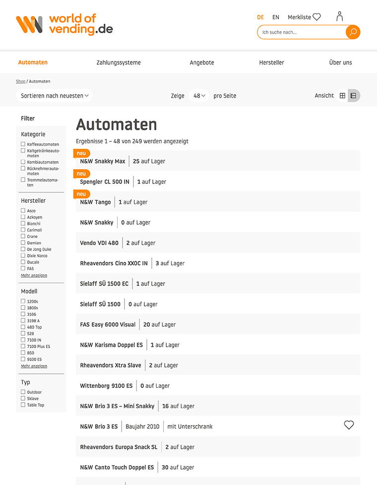 Shopansicht im Listen-Modus